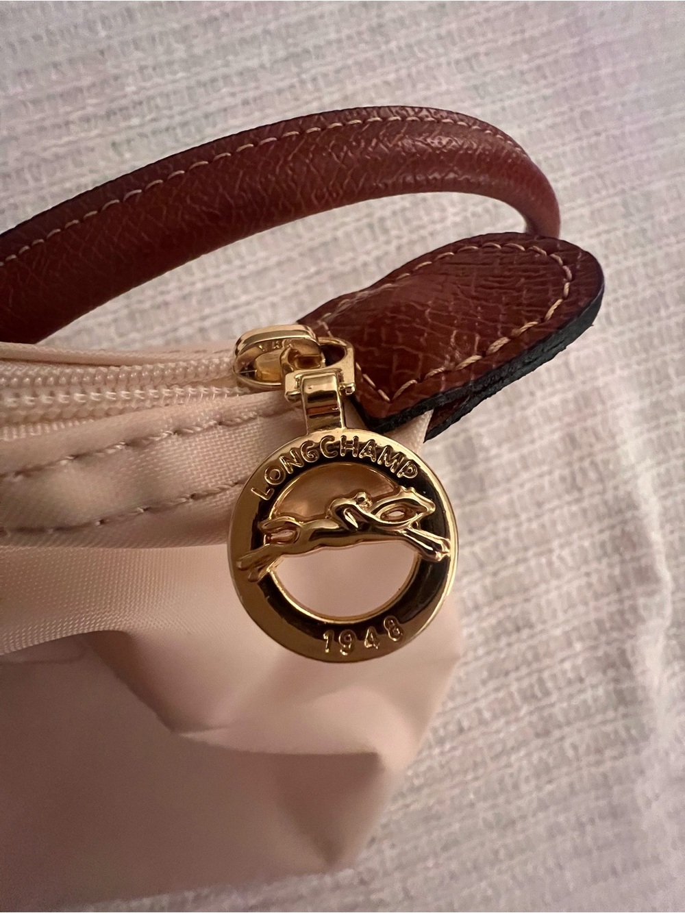 Longchamp Le Pliage Large Cream Tote with Brown Trim - Picture 11 of 13